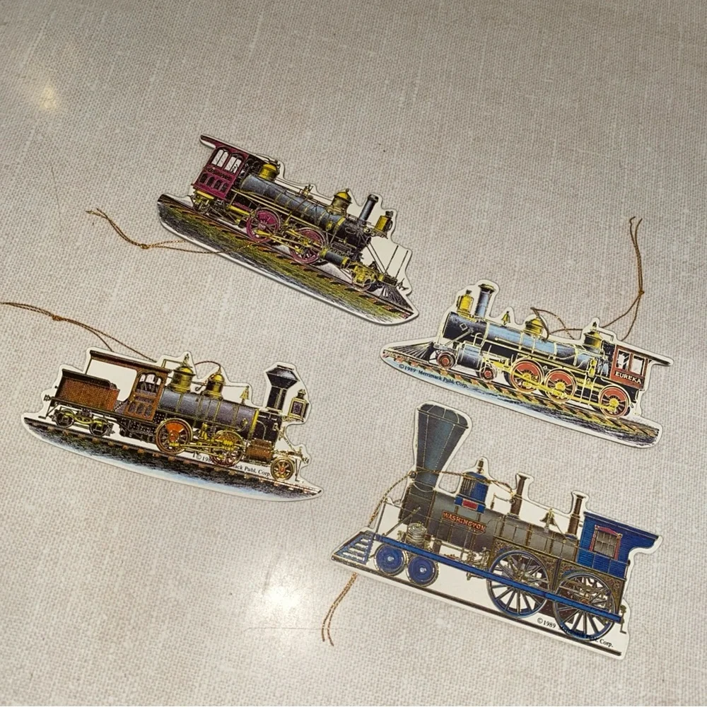 Merrimack VTG 1989‎ Victorian Trains Christmas Ornaments Set 4 Foil Trim
